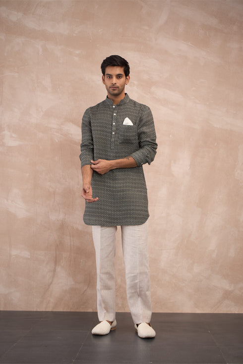 Olive Honeycomb Linen Kurta Set