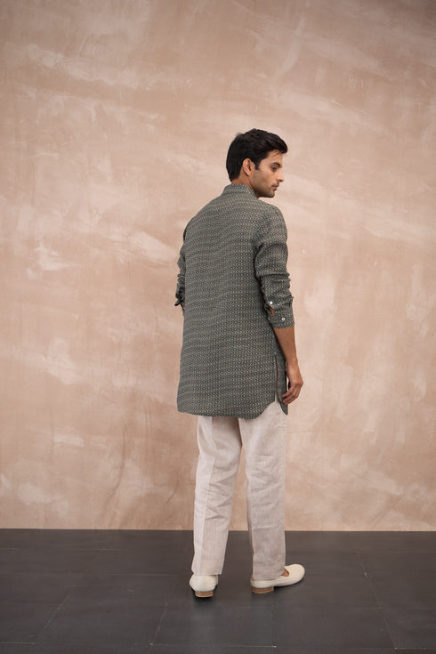 Olive Honeycomb Linen Kurta Set