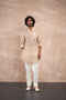 Off White Delicate Flower Linen Kurta Set