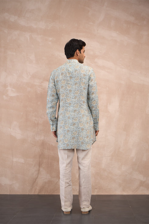 Powder Blue Sunflower Linen Kurta Set
