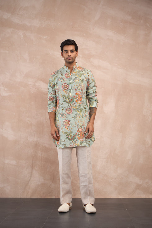 Sea Green Zaal Linen Kurta Set