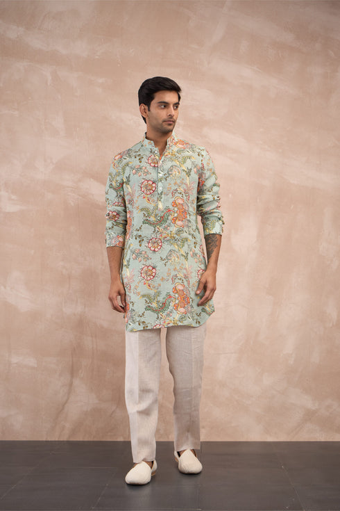 Sea Green Zaal Linen Kurta Set