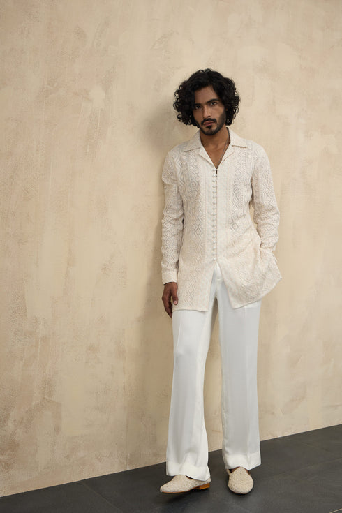 Vertical Full Lupi Button Dori Kurta Shirt Set