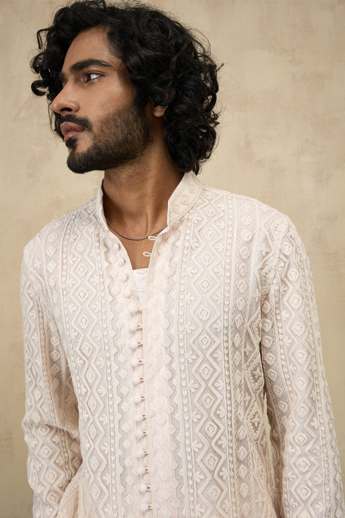 Vertical Dori Full Lupi Button Kurta Shirt Set