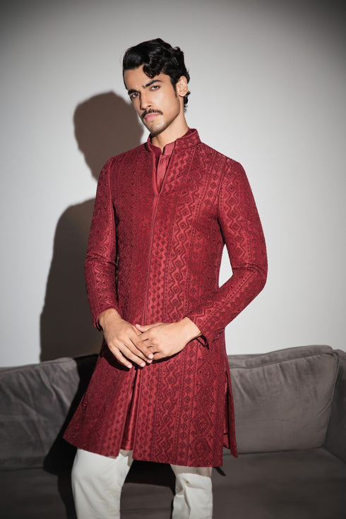 Vertical Dori Zari Badla Achkan Set