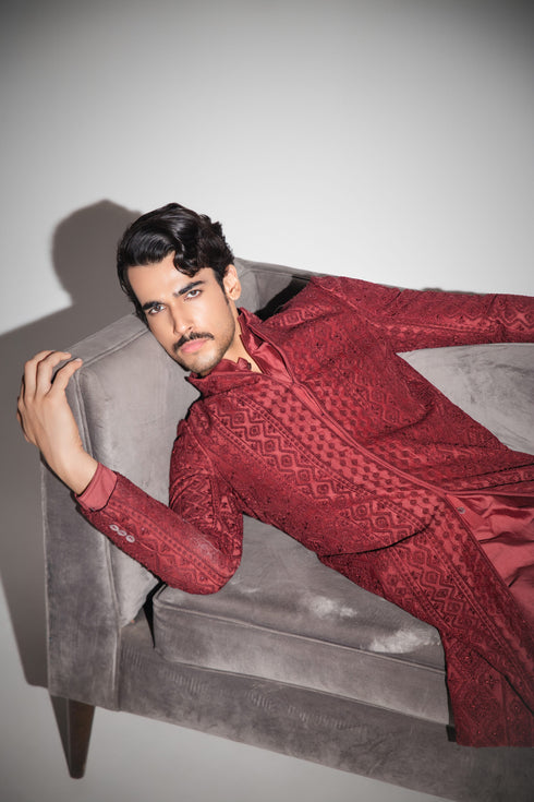 Vertical Dori Zari Badla Achkan Set