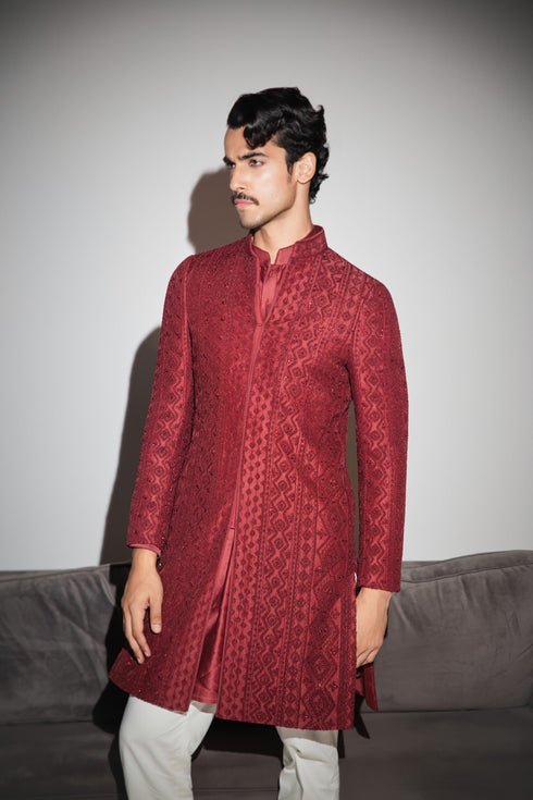 Vertical Dori Zari Badla Achkan Set