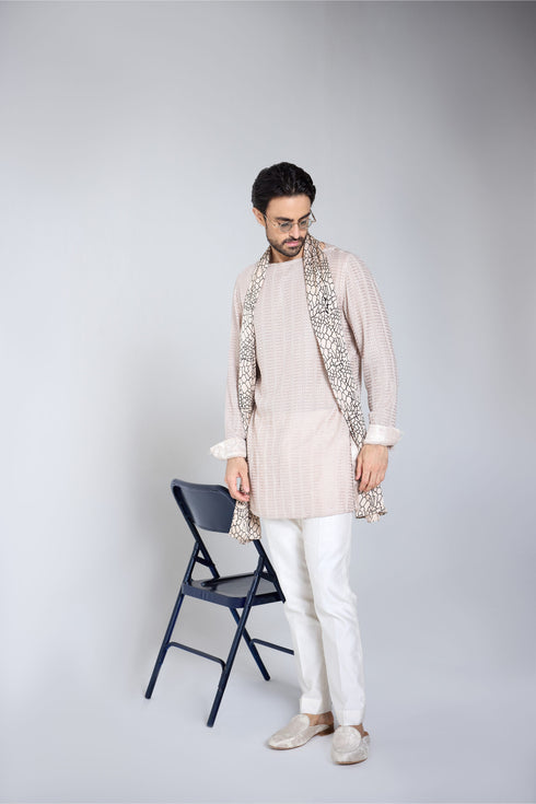 RTW-Chessbaord Shrug with Boat Neck Kurta Set