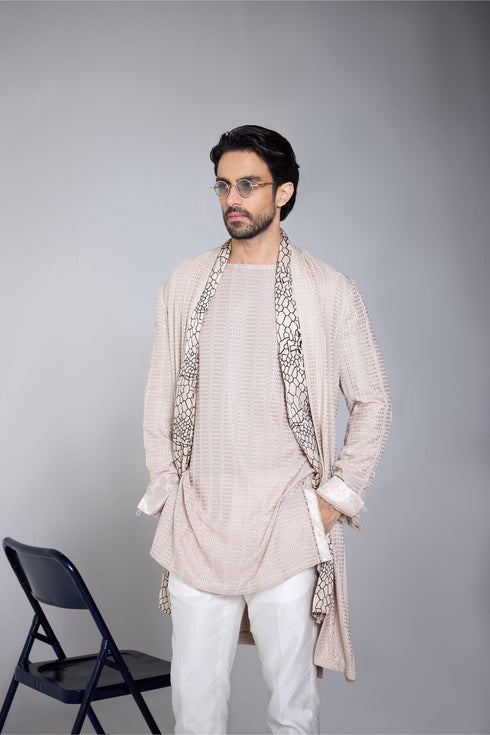 RTW-Chessbaord Shrug with Boat Neck Kurta Set