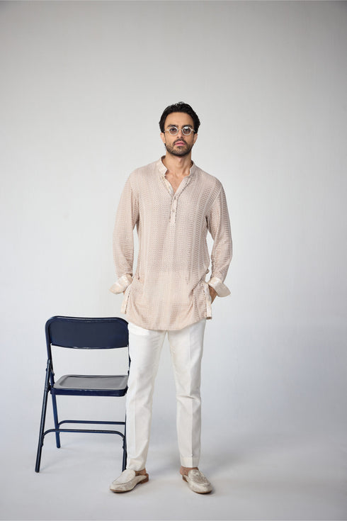 RTW-Chessbaord Shrug with Henly collar Kurta Set