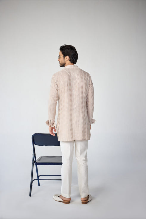 RTW-Chessbaord Shrug with Henly collar Kurta Set