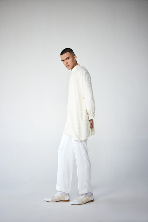 RTW-Chessboard Open Short Achkan with No Collar Kurta Set