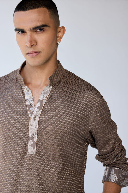RTW-Squares Bandhgala with Henly False Hem Collar Kurta Set