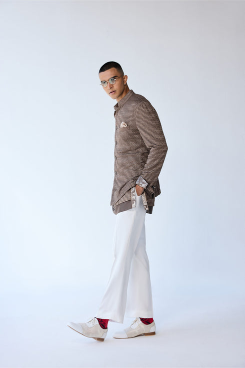 RTW-Squares Bandhgala with Henly False Hem Collar Kurta Set
