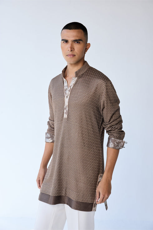 RTW-Squares Bandhgala with Henly False Hem Collar Kurta Set