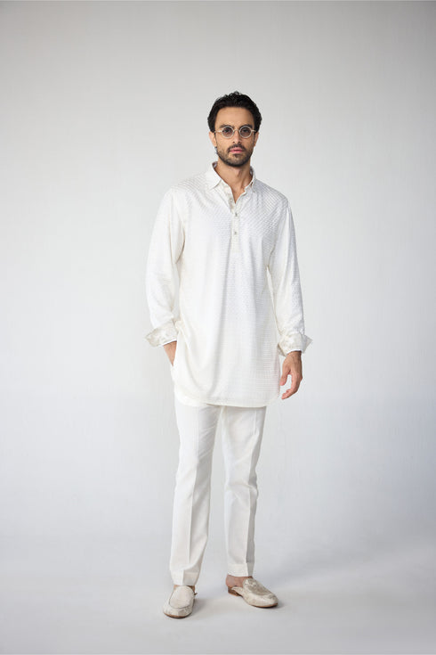 RTW-Poppy Bandhgala with Shirt Collar Kurta Set