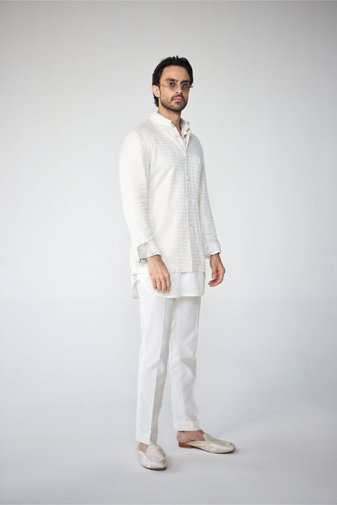 RTW-Poppy Bandhgala with Shirt Collar Kurta Set