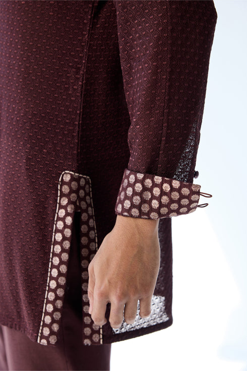 RTW-Poppy Short Open Achkan with shirt collar Kurta Set