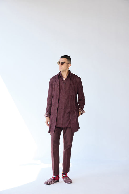 RTW-Poppy Short Open Achkan with shirt collar Kurta Set