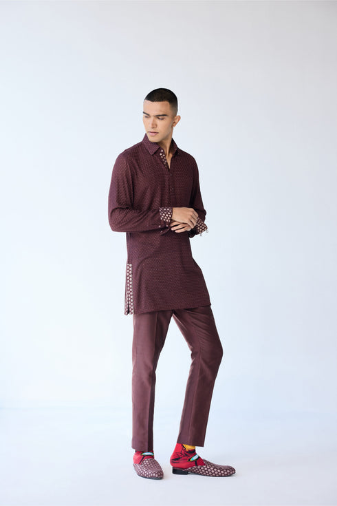 RTW-Poppy Short Open Achkan with shirt collar Kurta Set