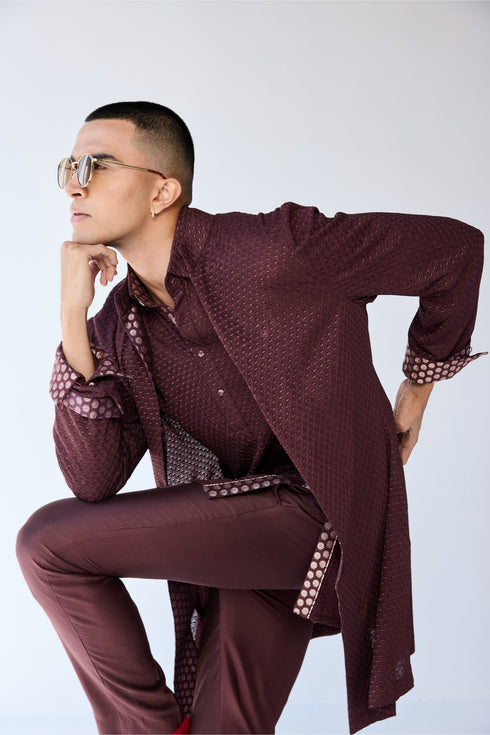 RTW-Poppy Short Open Achkan with shirt collar Kurta Set