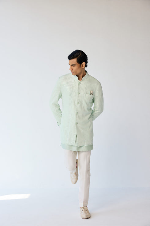 RTW-Squares Bandhgala with Henly False Hem Collar Kurta Set
