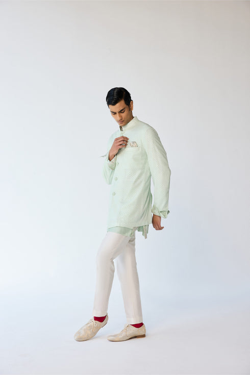 RTW-Squares Bandhgala with Henly False Hem Collar Kurta Set